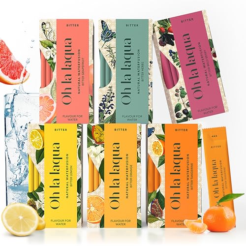 Bitter Lemon - Bitter Orange - Bitter Wild Berry - 6 x 10 Sticks für 30l Wasser mit Geschmack - Probierpaket mit sechs Bitter Flavours - Alkoholfreier Aperitif - Infused Water - Ohne Zucker - Vegan von Oh la laqua