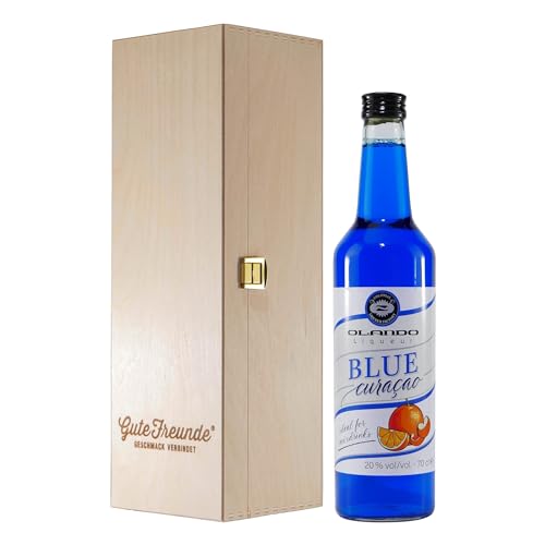 Olando Blue Curacao Likör mit Geschenk-Holzkiste von Olando