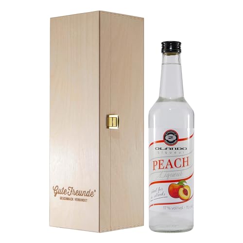 Olando Peach Liqueur mit Geschenk-Holzkiste von Olando