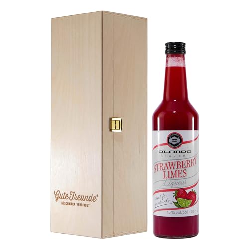 Olando Strawberry-Limes Liqueur mit Geschenk-Holzkiste von Olando