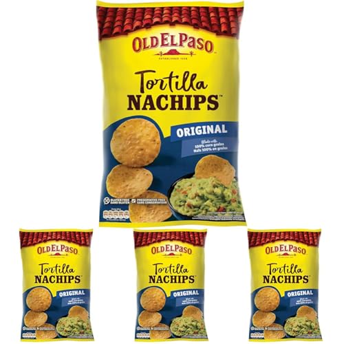 Old El Paso Tortilla Nachips Original – Tortilla Chips aus Mais gebacken – Glutenfrei – 1 x 185 g (Packung mit 4) von Old El Paso