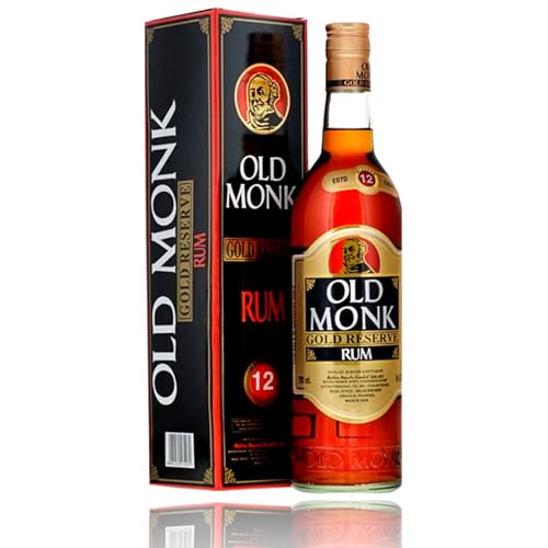 Old Monk Rum 12 Jahre Gold Reserve – 0,7 Liter Rum – Ausgezeichneter Rum mild im Geschmack – Geschenkverpackung – Dark Rum 42,8% Vol. – Premium - King of Rums seit 1855 – unvergleichliches Aroma von Old Monk
