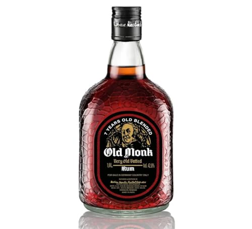 Old Monk Rum 7 Jahre – Rum mild im Geschmack – 1 Liter Rum – Geschenkset – Old Monk Dark Rum – Premium Rum Geschenkset – Ideal für Cocktails – Reichhaltige Textur – unvergleichliches Aroma von Old Monk