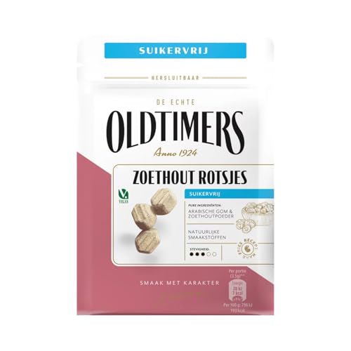 Oldtimers Zoethout Rotsjes Zuckerfrei 100g I zuckerfreie Lakritz aus den Niederlanden I holländische Süßigkeiten I Salmiak I Drop I Licorice von Oldtimers