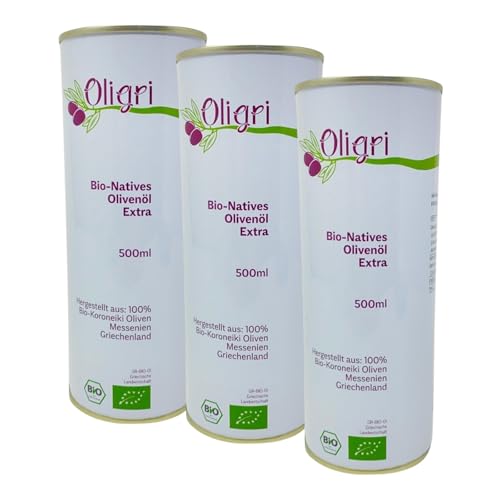 Oligri Bio Natives Olivenöl Extra (3x500 ml) Griechenland | Kalamata | Koroneiki kaltextrahiert (GR-BIO-001) von Oligri