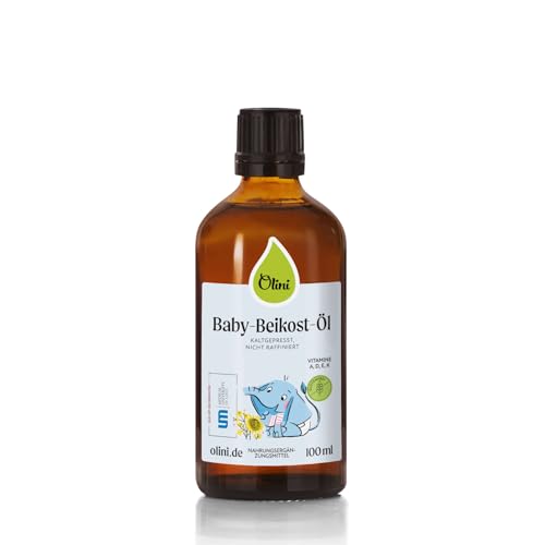 Olini Baby-Beikost-Öl 100 ml - Kombination von Rapsöl und Sonnenblumenöl für Kinder - Kaltgepresst, Unraffiniert, Unbehandelt - Reich an ungesättigten Fettsäuren - mit Vitamin E, A, K2 und D3 - Vegan von Olini