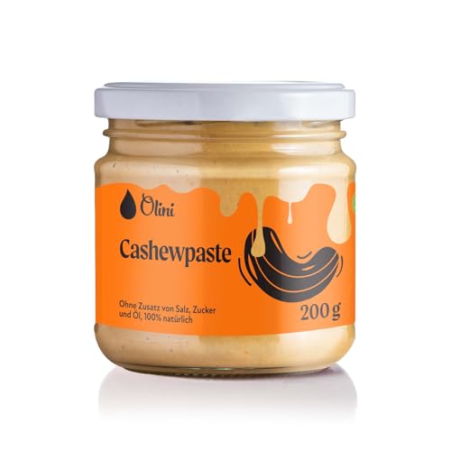Olini Cashewpaste 200 g - 100% Natürlicher - Cremiger Paste aus Cashew Brotaufstrich - ohne Zusatz von Saltz, Zucker und Palmöl - Veganerfreundlicher Snack - Für Kinder und Erwachsene von Olini