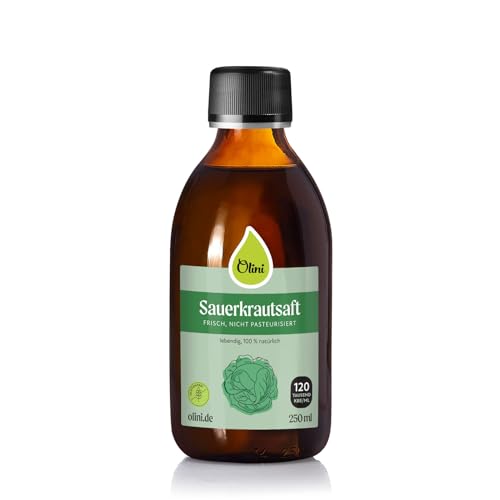 Olini Gärstoff aus Weißkohl 250 ml - Nicht pasteurisiert - 100% Frisch Saft aus Sauerkraut - ohne Konservierungsstoffe - Natürliches Probiotisches Getränk Reich an Vitamin C - Natürlicher Geschmack von Olini