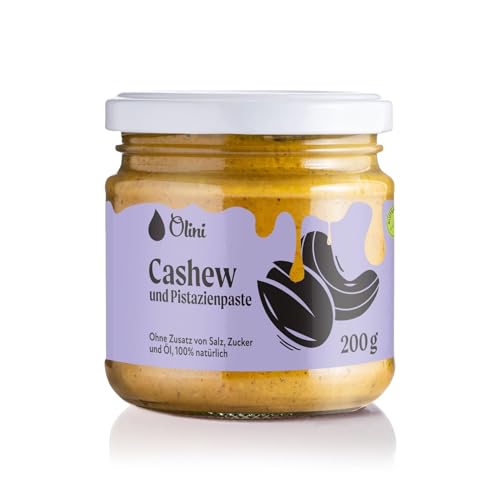 Olini Paste aus Pistazien und Cashewnüssen 200 g 100% Natürlicher Cremiger Cashewpaste Pistazienpaste Brotaufstrich ohne Salzzusatz, ohne Zuckerzusatz, ohne Palmöl veganerfreundlicher Snack von Olini