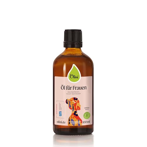 Olini Öl für Frauen aus Leinöl, Nachtkerzenöl und Olivenöl Frische Glasflasche 100 ml Kaltgepresst, unraffiniert, ungereinigt Reich an ungesättigten Fettsäuren an Omega-6, Omega-3 von Olini
