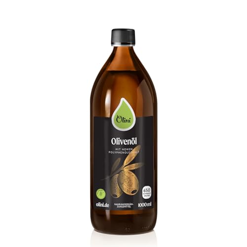Olini Olivenöl mit hohem Polyphenolgehalt 1L - Natives Extra Virgin - 650 mg/kg Polyphenole Enthält - Vitamin E - Kaltgepresst & Ungefilterte - 100% Italienisches - Geerntet am Tag der Ernte von Olini