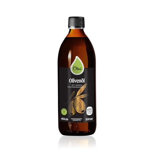 Olini Olivenöl mit hohem Polyphenolgehalt 500 ml - Natives Extra Virgin - 650 mg/kg Polyphenole Enthält - Vitamin E - Kaltgepresst & Ungefilterte - 100% Italienisches - Geerntet am Tag der Ernte von Olini