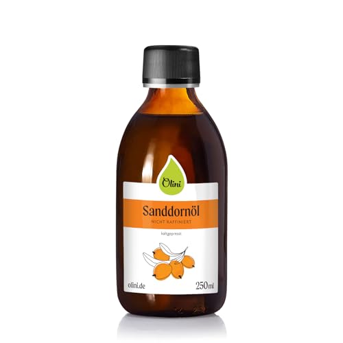 Olini Sanddornöl 250 ml - Kaltgepresst - Unraffiniert - Ungereinigt - Reich an Vitamin E - Reich an Fettsäuren - 100% Natürlich Sanddorn - Frischegarantie - Direkt vom Hersteller aus Ölmühle von Olini