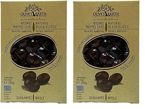 Olive's Earth Greek Natural Black Whole Olives Variety Amfissis 200g, Pack of 4 x 200 g (Total: 800g) (Packung mit 2) von Olive's Earth