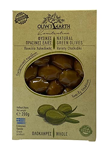 Olive's Earth Griechische Grüne Oliven mit Stein aus Chalkidiki 4er Pack x 200g (Total: 800g) von Olive's Earth