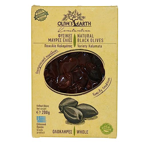 Olive's Earth Griechische Schwarze Kalamata-Oliven, 4er Pack x 200g, (Insgesamt: 800g) von Olive's Earth