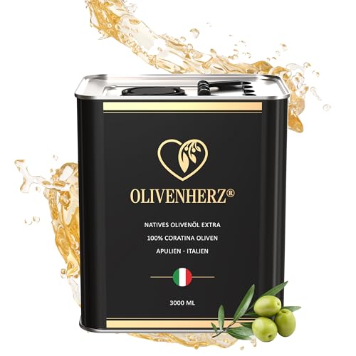 Olivenherz® | Italienisches Olivenöl aus Apulien | Natives Olivenöl Extra | Kaltgepresst | Premium Qualität | Geschenkidee | 100% Sortenrein aus Coratina Oliven | 3 Liter Kanister von Olivenherz