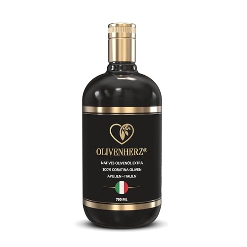 Olivenherz® | Italienisches Olivenöl aus Apulien | Natives Olivenöl Extra | Kaltgepresst | Premium Qualität | Geschenkidee | 100% Sortenrein aus Coratina Oliven | 750 ml Glasflasche von Olivenherz