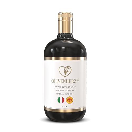 Olivenherz® | Italienisches Olivenöl aus Ligurien | Natives Olivenöl Extra | Kaltgepresst | Premium Qualität | Geschenkidee | 100% Sortenrein aus Taggiasca Oliven | 750 ml Glasflasche von Olivenherz