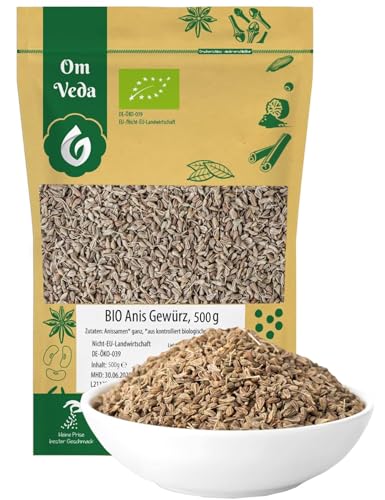 BIO Anis Gewürz ganz 500g | Anissamen Anistee Anisfrüchte Saat | Kochen Backen Tee | Organic Bio-Qualität DE-ÖKO-039 | Aniseed Anise seed | OmVeda von OmVeda