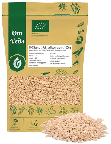 BIO Basmati Reis Vollkornreis 1000g, Punjabi Basmati-Reis, indischer Reis, braun | OmVeda von OmVeda