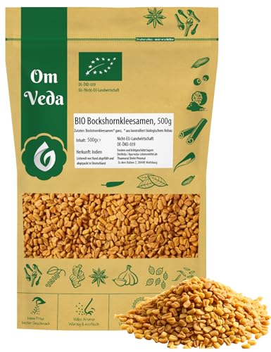 BIO Bockshornklee 500g Bockshornkleesamen Bockshornkleesaat | Indisches Gewürz | Organic Bio-zertifiziert DE-ÖKO-039 | Fenugreek Methi Seeds | Für Leckere Küche und Tee von OmVeda