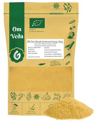 BIO Chai Masala 500g | Fein Gemahlen | Gewürztee Gewürzmischung Indischer Art | Mischung für Masala Chai Latte | Ingwer Pfeffer Zimt Kardamom Nelken (500g) von OmVeda