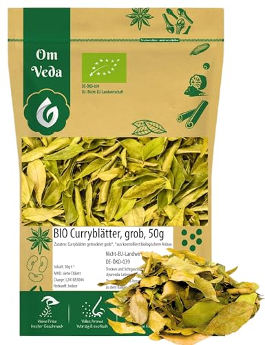 BIO Curryblätter 50g | Curry Blätter | Getrocknete Curryblätter ganz grob | Curry Leaves | Indische Ayurveda Küche | Organic Bio-Qualität DE-ÖKO-039 | OmVeda von OmVeda