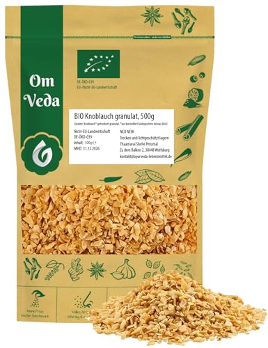 BIO Knoblauch granulat 500g | Knoblauchgranulat | getrocknet | BIO Gewürz | OHNE Konservierungsstoffe | Garlic | OmVeda (500g) von OmVeda