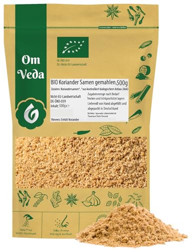 BIO Koriander Pulver gemahlen 500g | Koriandersamen Korianderpulver Koriandersaat fein gemahlen | Organic Coriander Powder | OmVeda Gewürze für Küche (500g) von OmVeda