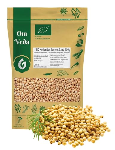 BIO Koriander Samen Ganz 500g | Koriandersamen Koriandersaat | Organic Coriander Seeds | OmVeda Gewürze für Küche (500g) von OmVeda