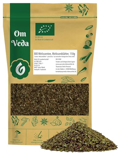 BIO Melissenblätter Tee 150g | getrocknet und geschnitten | Melissen-Tee (Melissa officinalis) | Perfekt für Teemischungen, Saucen, Dips, Suppen, Gemüse | OmVeda von OmVeda