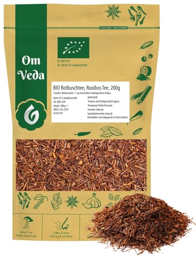 BIO Rooibos Tee | Rotbuschtee in Premium Qualität | mild-süßliches Aroma | ideal für heiße und kalte Getränke | OmVeda (200g) von OmVeda