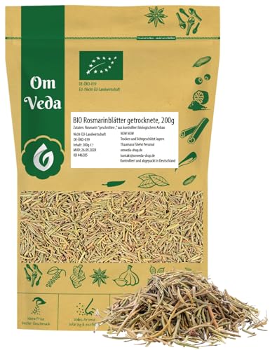 BIO Rosmarin getrocknet – rein und naturbelassen – Rosmarinblätter mit intensives Aroma – Ideal für Gewürzmischungen & Rosmarin-Tee – OmVeda (200g) von OmVeda