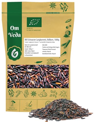 BIO Schwarzer Langkornreis 1000g, Vollkorn – Exotischer, Nussiger Geschmack | OmVeda von OmVeda