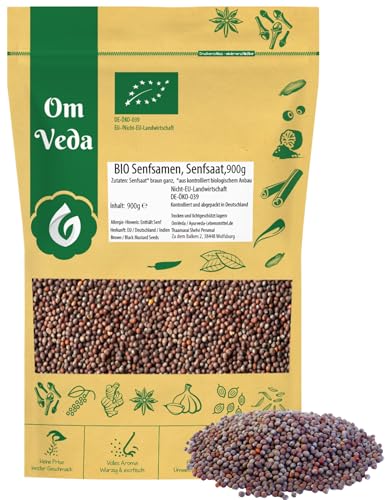 BIO Senfsamen 900g Senfkörner Senfsaat Senf Samen | braun schwarz | ganz | BIO-Qualität | Senf-Gewürz | Indische Asiatische Küche von OmVeda