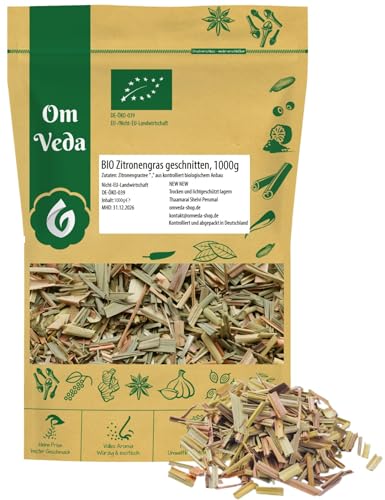 BIO Zitronengras | Zitronengrasblätter getrocknet und geschnitten | Perfekt geeignet für die Zubereitung von Tee | Lemon Grass Tea | OmVeda (1000g) von OmVeda