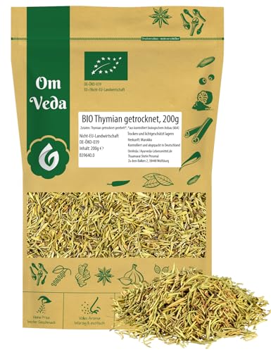 Bio Thymian getrocknet gerebelt 200g | geschnitten Thymiankraut Gewürz | Gewürzmischungen Thymian-Tee Kräutertee Küche | Organic Thyme Bio-Qualität | OmVeda von OmVeda