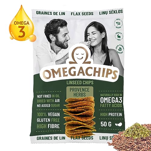 OmegaChips Leinsamen Chips – Proteinreiche Keto-Chips mit Omega-3, Ballaststoffen und Geschmack – Glutenfrei, Vegan, Low-Carb, ohne Zuckerzusatz, luftgetrocknet – Gesunder Snack – 4x50g von OmegaChips