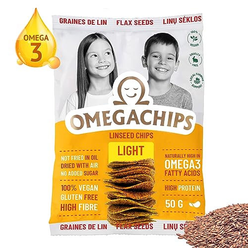 OmegaChips Leinsamen Chips – Proteinreiche Keto-Chips mit Omega-3, Ballaststoffen und Geschmack – Glutenfrei, Vegan, Low-Carb, ohne Zuckerzusatz, luftgetrocknet – Gesunder Snack – 4x50g von OmegaChips