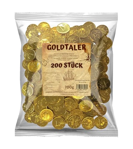 Goldtaler aus Schokolade 200 Stück I ideal für Schatzsuchen, Kindergeburtstage oder als Mitgebsel I Euromünzen als Wurfmaterial für Karneval und Fasching von One Solution