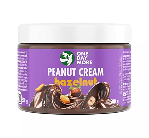 OneDayMore Erdnusscreme Haselnuss | Erdnussbutter Ohne Zucker Palmöl | Peanut Butter Erdnussmus | 500g | Smooth Crunchy Protein Nussmus | Erdnussbutt Ednußbutter von OneDayMore