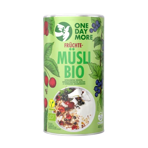 OneDayMore Früchte Müsli | 400g Vegan Fit Musli Frühstück | Viele Früchte Haferflocken Aus 100% Natürlichen Zutaten | Muesli mit Kirschen Kokosnussflocken Aprikosen von OneDayMore