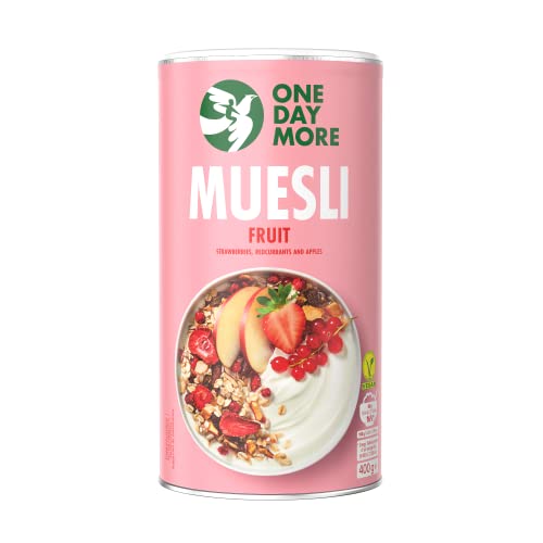 OneDayMore Früchte Müsli | 400g Musli Viele Früchte | Haferflocken Frühstück 100% Natürlich Muesli | Zuckerfrei Gesunde Fit Essen Haferflocken mit Apfel Erdbeeren Datteln von OneDayMore