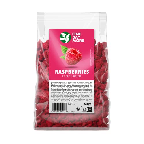 OneDayMore Getrocknete Himbeeren Gefriergetrocknet | 80g Gefriergetrocknete Himbeere | Trocken Himbeeren Getrocknet | Himbeer Ohne Zucker Gesunde Snacks Früchte | Freeze Dried Raspberries von OneDayMore