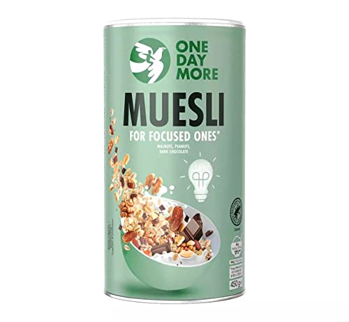 OneDayMore Müsli für Konzentrierte | 450g Fit Schoko Müsli Walnüssen | Haferflocken Frühstück 100% Natürlich |Gesunde Essen Snack Kein Palmöl mit Schokolade von OneDayMore