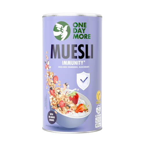 OneDayMore Müsli für das Immunsystem | 400g Viele Früchte Muesli | Essen Snack Aus 100% Natürlichen Zutaten | Fit Haferflocken mit Apfel Erdbeeren von OneDayMore