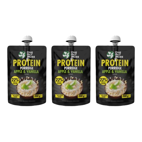 OneDayMore Protein-Haferbrei mit Apfel- und Vanillegeschmack – Mit Apfelpüree und Molkenprotein, Perfekt für ein Schnelles und Gesundes Frühstück – 3x 200g von OneDayMore