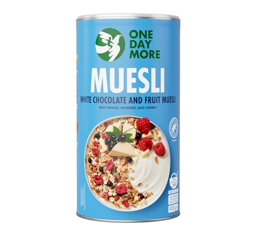 OneDayMore Weisse Schokolade Schoko Müsli | 400g Musli Viele Früchte | Haferflocken Frühstück 100% Natürlich Muesli von OneDayMore