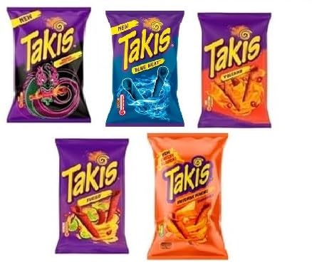 5 x Takis Mix 1 x Dragon Sweet Chilli a 100g - + 1 x Fuego + 1 x Volcano + 1 Nacho Cheese + 1 Takis Blue Heat Space Riegel von Onlineshop Bormann von Onlineshop Bormann